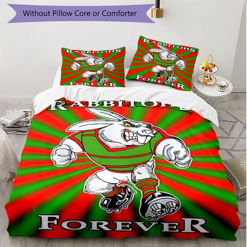 3-teiliges Bettbezug-Set (1 * Bettbezug + 2 * Kissenbezug, ohne Kern), South Sydney Rabbitohs Druck Weiches Ganzjahres-Bettwäscheset, Heimschlafzimmer-Dekoration Geschenk