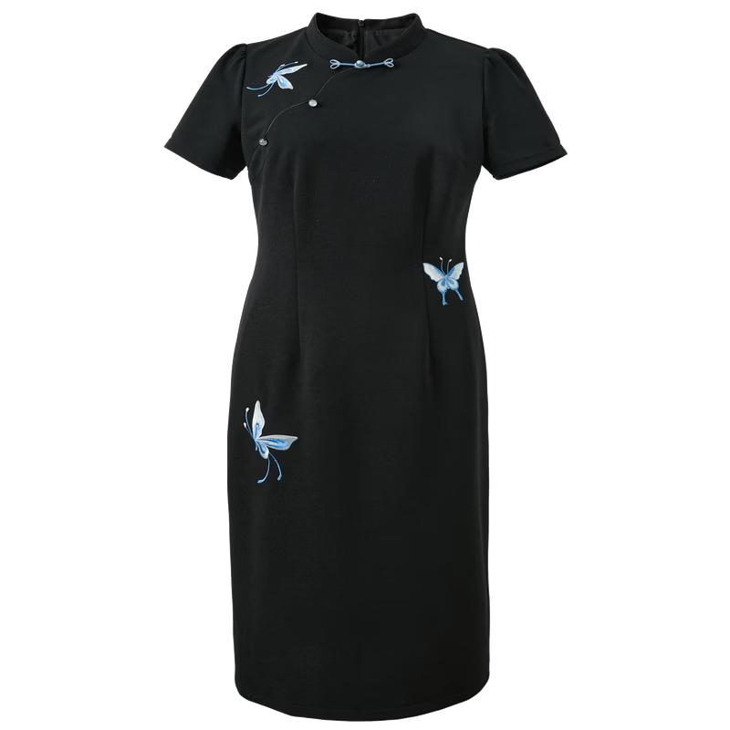 Sancai Plus Size New Chinese Style Embroidered A-Line Dress XL