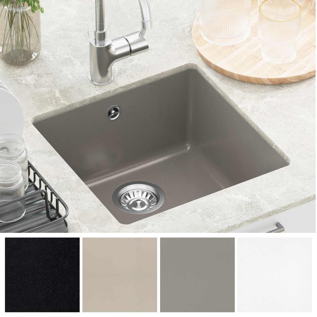 Grey Kitchen Sink 430 X 460 Mm Made of 80percent  Quartz and 20percent  Resin