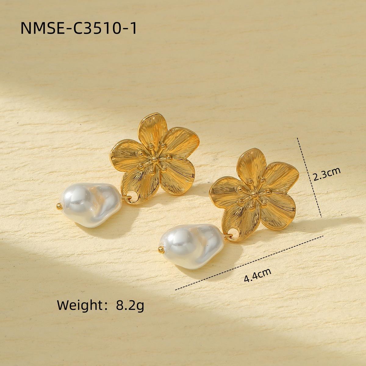 GEMCHIC Women s 18K Gold Plated Stainless Steel Flower Pearl Earrings Set