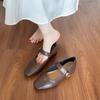 Fashion French Retro Mary Jane Leather Shoes Versatile 2025 Autumn New Elegant Women's Square Head Street Dress Low Heels Shoes