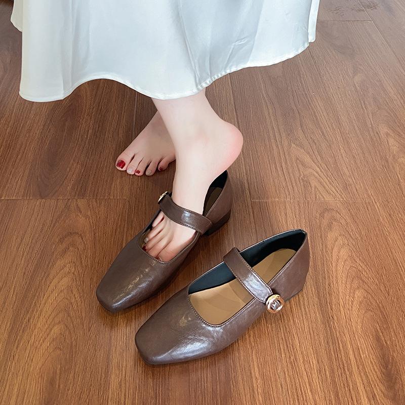 Fashion French Retro Mary Jane Leather Shoes Versatile 2025 Autumn New Elegant Women's Square Head Street Dress Low Heels Shoes