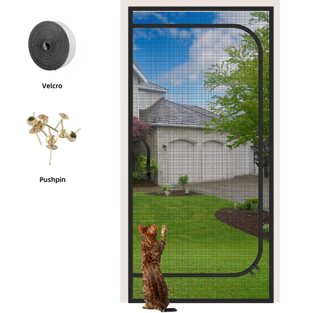 

Reinforced Heavy Duty Cat Screen Door Thickened Cat Scratch Mesh to Prevent scratching D/U-shaped with Bilateral Zippers W80cm*H200cm