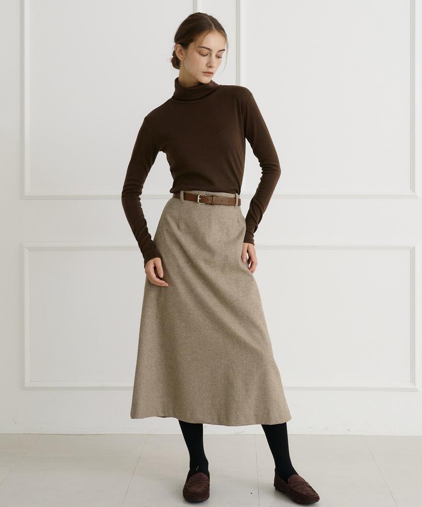 Bye Bye Seop A-Line Wool Skirt Ash Beige [T44]