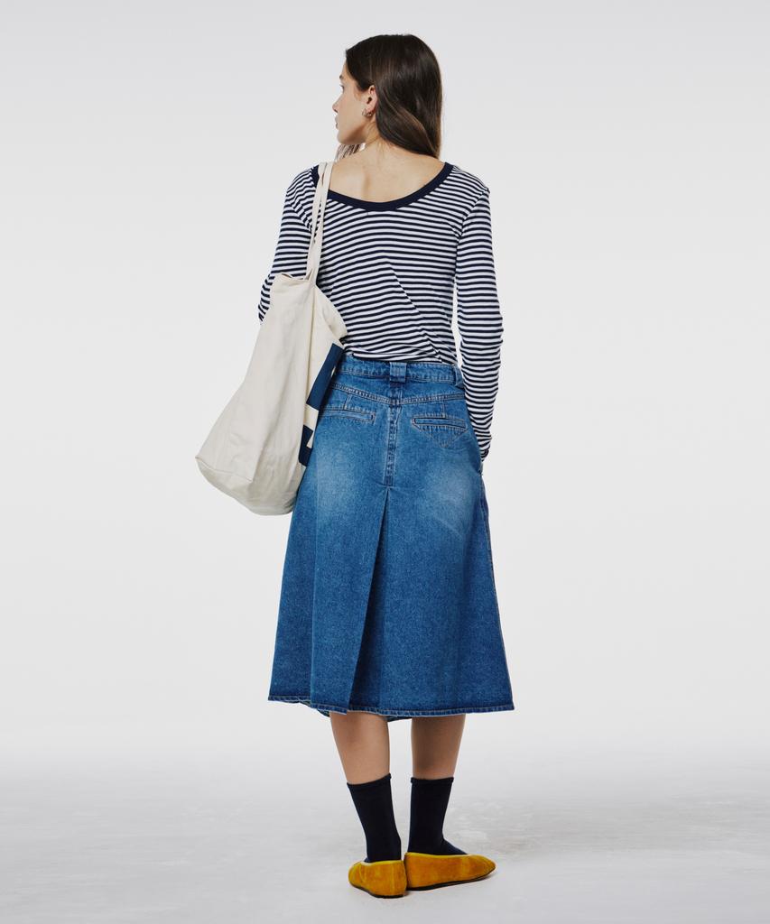 Opeundoeoseutyudio Half Plaid Denim Skirt Navy