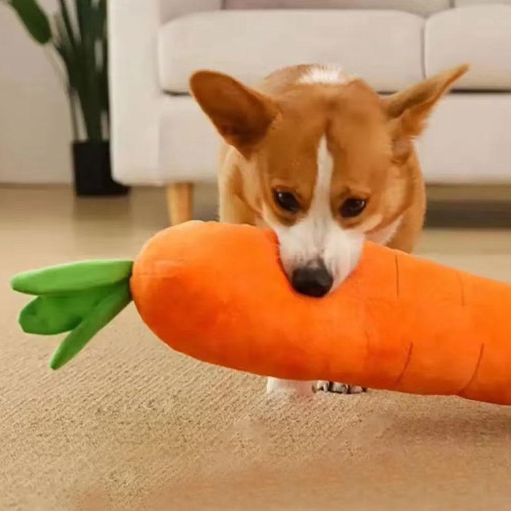 Durable Plush Carrot Dog Chew Toy with Squeaker Sound Interactive Vegetable Pet Toys Small Medium Large for Dogs Accessories