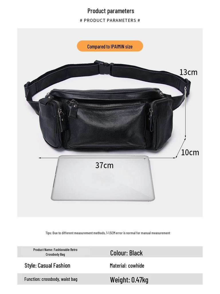 Bolsa Masculina Multicamadas de Couro Genuíno para Cintura, Peito, Ombro e Transversal para Ciclismo