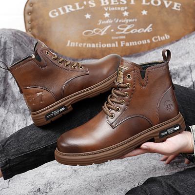 Zapatos Cálidos de Invierno para Hombre Cómodas Botas de Nieve de Cuero y Goma para Hombre Botas de Motocross Retro de Calidad con Cordones Calzado Alto para Hombre