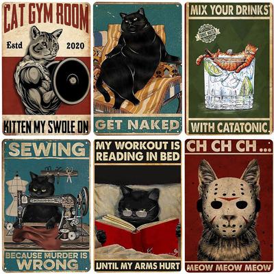 Vintage Tin Signs for Home Garden Decor, Sewing If Murder Is Wrong, Cat and Wine Metal Sign, Funny Cat Signs, Lovers Gift