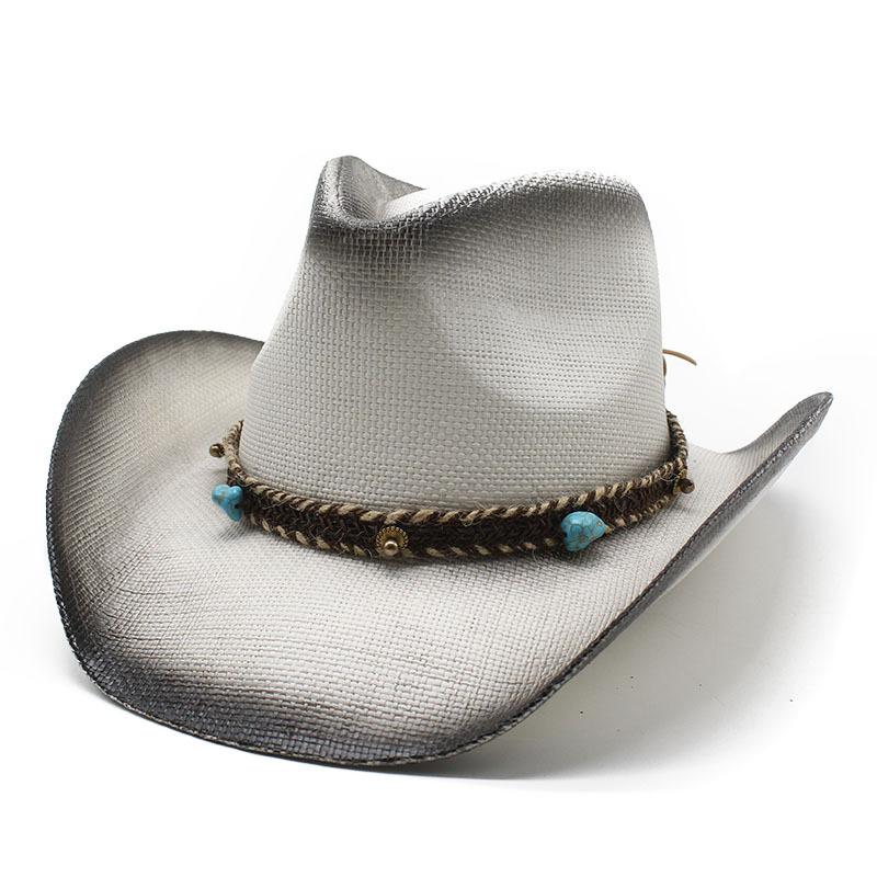 Painted Large Brim Straw Hat Handmade Western Cowboy Hat Summer Sunscreen Visor Hat Rolled Brim Beach Hat
