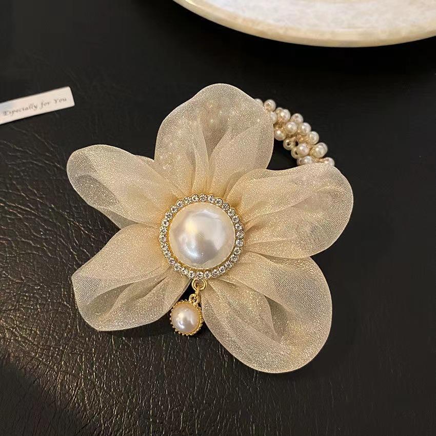 

1 шт. Модные изысканные резинки для волос с искусственным жемчугом, кристаллами и подсолнухом для женщин и девушек, праздничные аксессуары для волос