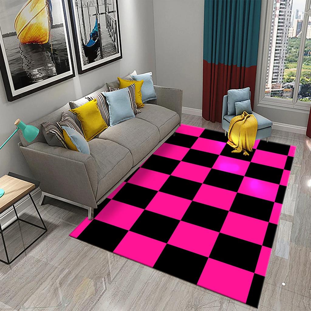 Large Checkerboard Plaid Carpets Geometric Patterned Area Rug for Living Room Blue Plaid Play Mat Bedroom Living Room Floor Mat