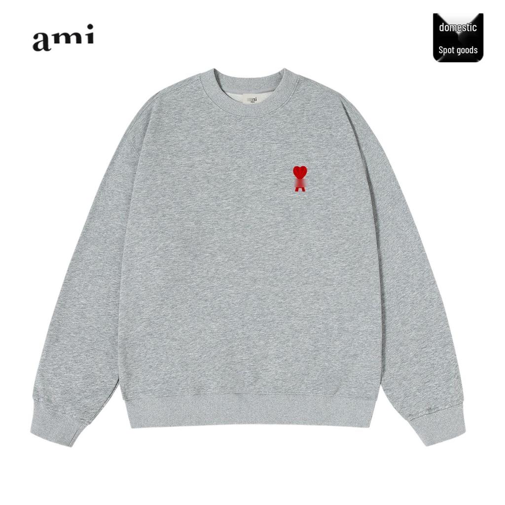 Unisex schwarzes Baumwoll-Rundhals-Sweatshirt mit Herzstickerei - Trendig und bequem für den Herbst.