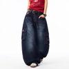 American retro cat whisker washed scimitar jeans women's trendy brand loose multi-pocket tooling wide-leg pants trendy and versatile