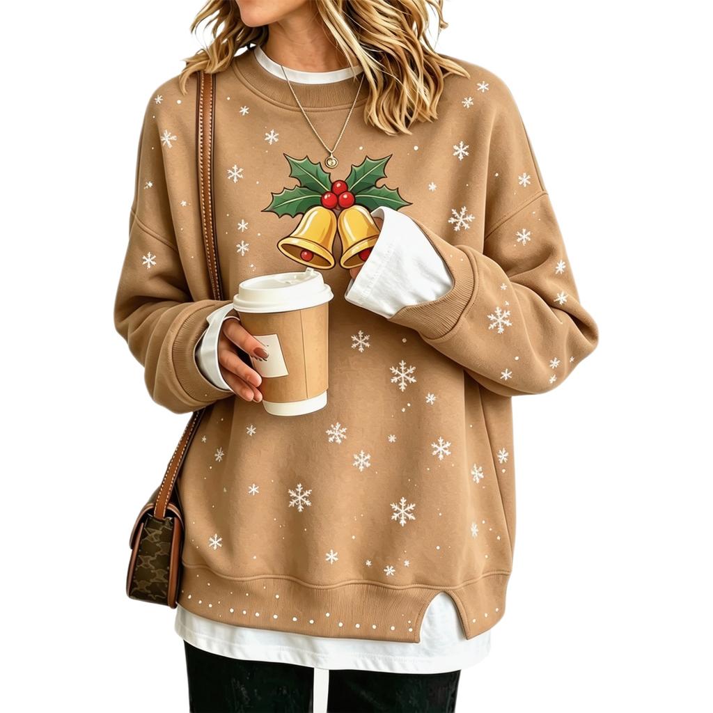 Women's Casual Christmas Print Loose Fit Long Sleeve Layering Sweatshirt
