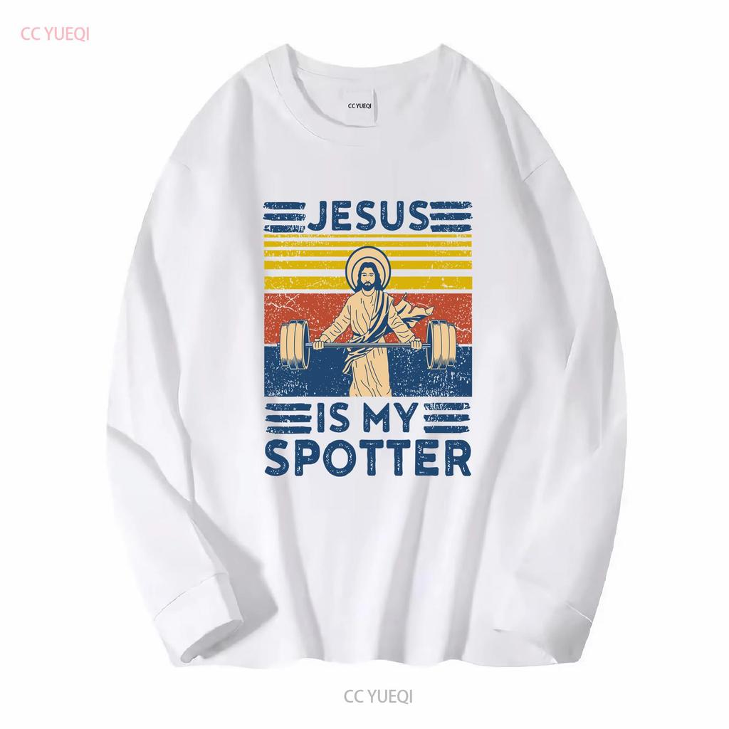 Seltenes Neues Lustiges Fitness T-Shirt Jesus Ist Mein Spotter Workout Vintage Gewaschen Mode Atmungsaktiv Lässig Weich Designer Kleidung