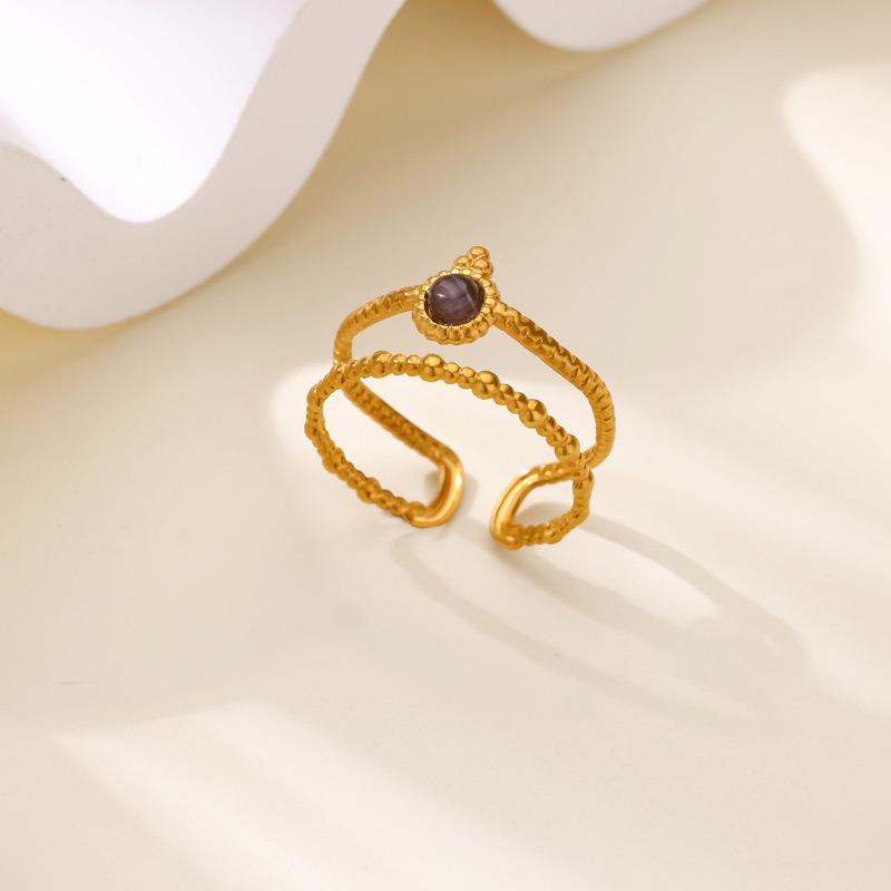 Natural Stone K Gold-plated Titanium Steel Ring Women's Retro Light Luxury Color-preserving Opal Open Jewelry