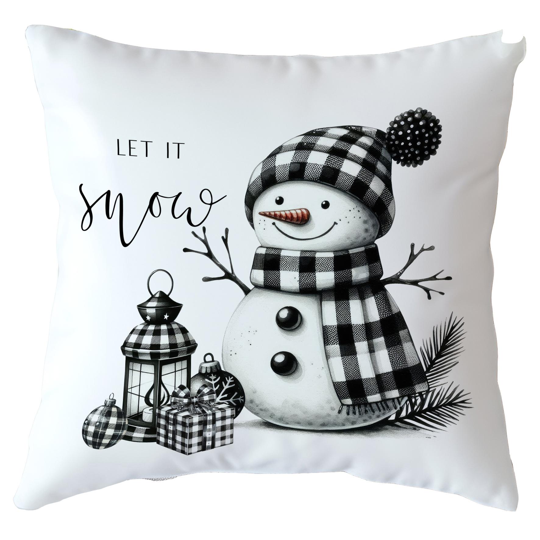 

Christmas Pillowcase Black and White Tone Santa Claus Elk Snowman Sofa Cushion Cover 45*45cm