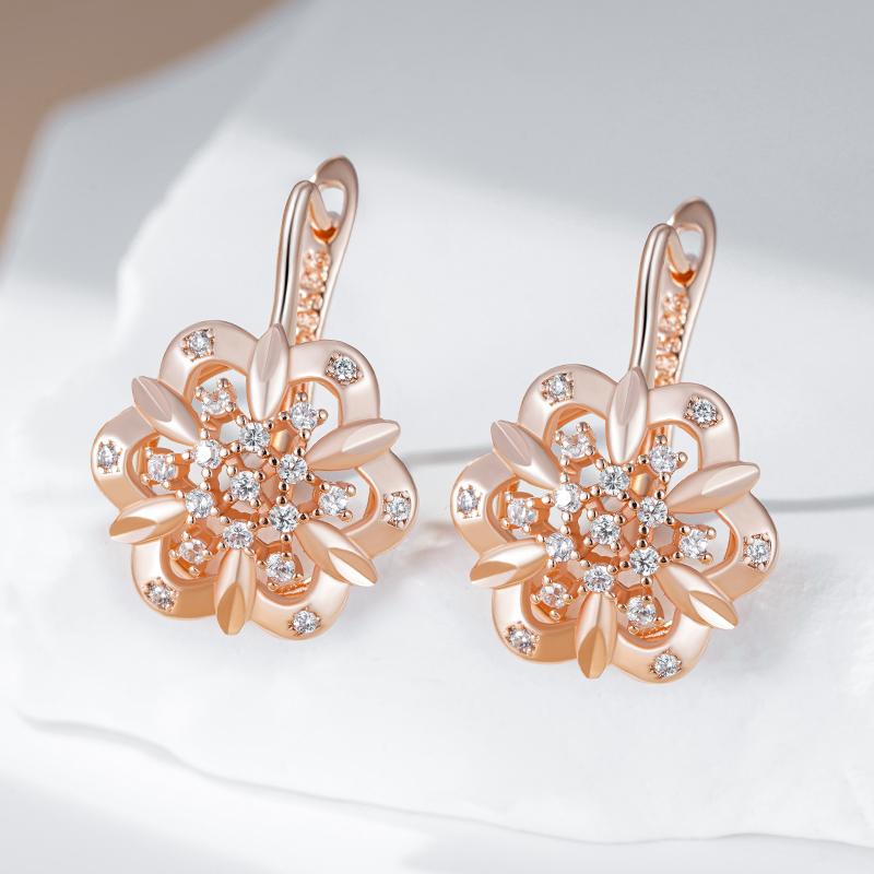 Crystal Flower Ethnic Bride Drop Earrings For Women  Rose Gold Color With Natural Zircon Accessories Daily Jewelry