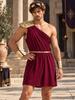 Men One Shoulder Greek Costume Toga Jumpsuit with Tiered Epaulet Elastic Waist Detachable Belt Cuffs Leaf Wreath for Stage Performance Cosplay