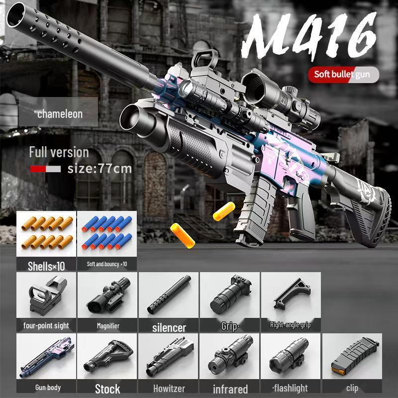 M416 Soft Bullet Manual Bolt Action Toy Gun for Kids - Shell Ejecting Simulation Assault Rifle for Boys