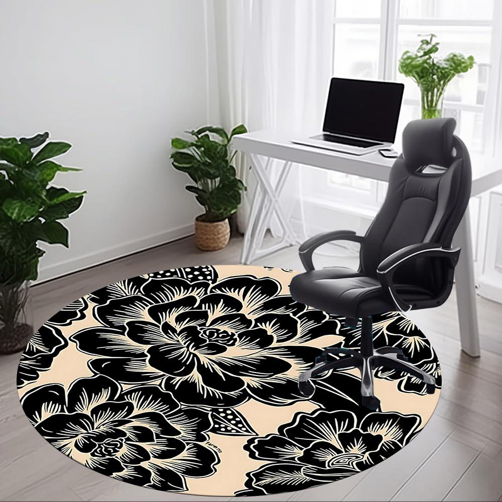 1pc Floral Pattern Chair Carpet for Office, Round Non Slip Durable Large Size Office Carpet, Suitable for Office
