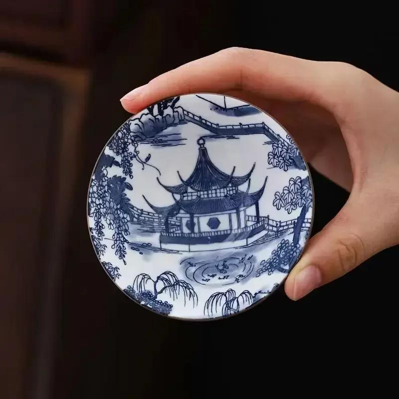 Blau und Weiß Porzellan Teetasse Handgefertigt Drache Phönix Fisch Pavillon Chinesische Kungfu Teetasse Zeremonie Teegeschirr Meistertassen