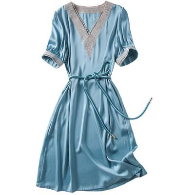A-line Skirt New Women's Summer V-neck Hollow Lace-up Loose Slim Dress