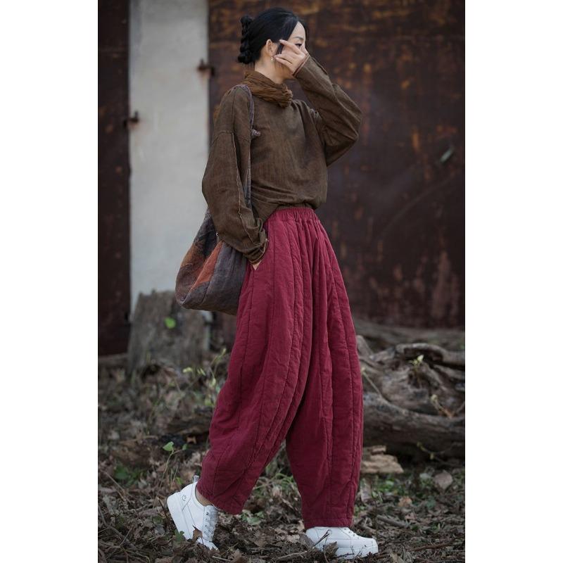 Women's Down Cotton Pants Thickened Warm Winter Wide-leg Pants Fashion All-match Casual Pants