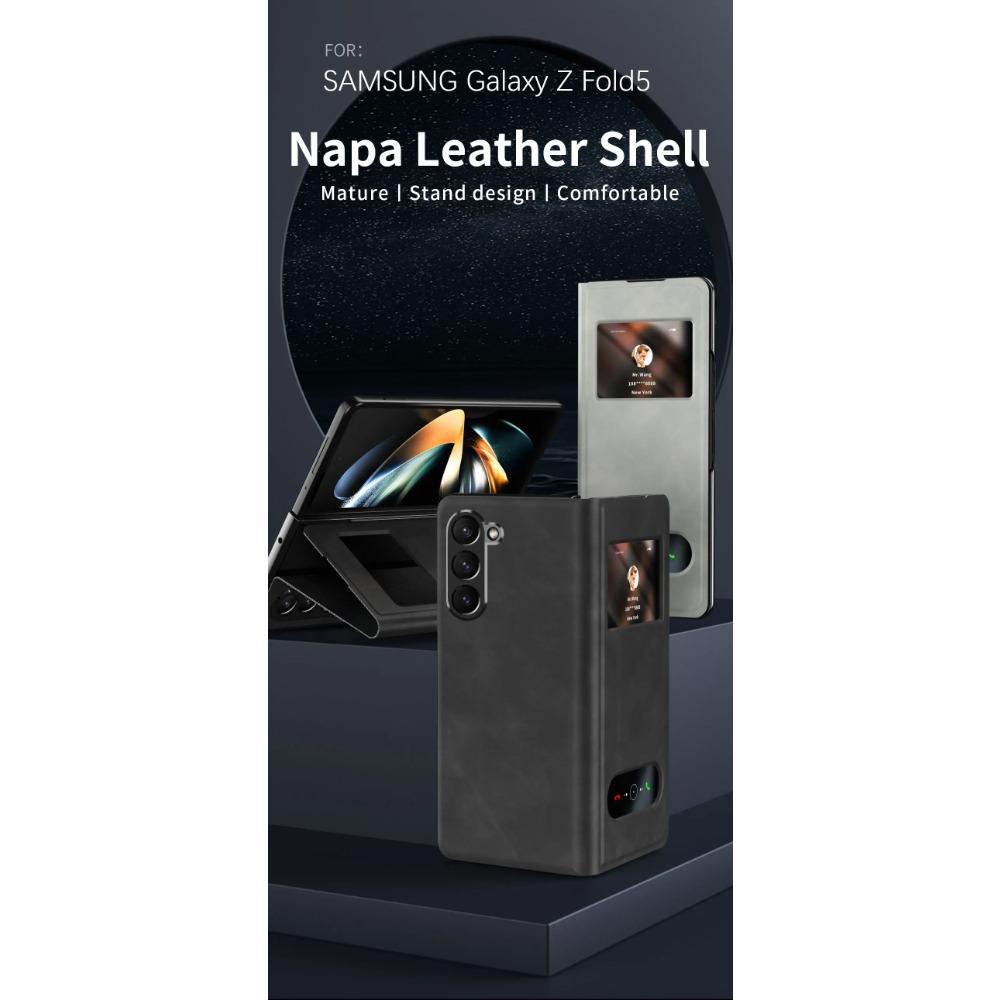 Business PU Leather Window Preview Phone Cover for Samsung Galaxy Z Fold 6 5 4 3 2 Case Hidden Bracket Foldable Holder Stand