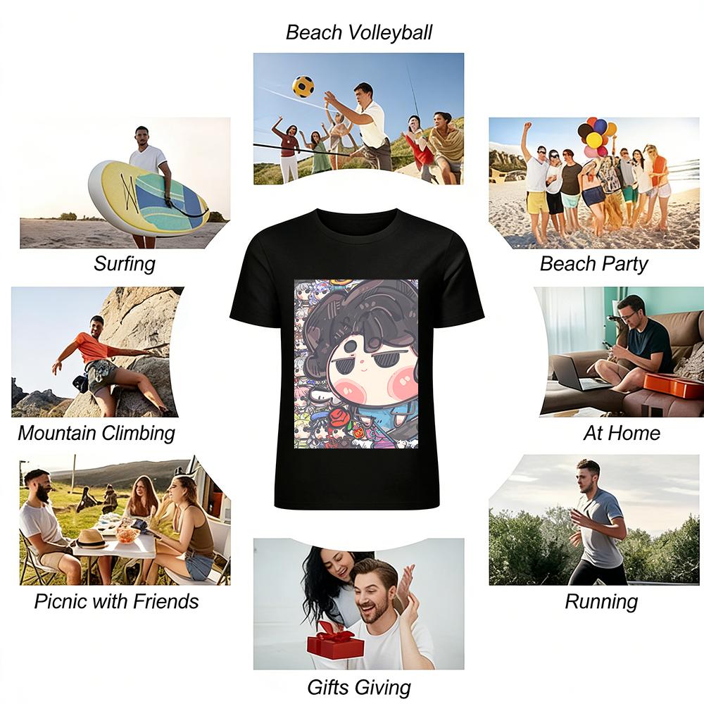 Genshin Impact Lyney Chibi Print Unisex Casual Loose Top Anime Game Peripheral Short Sleeve T-Shirt Pure cotton T-shirt