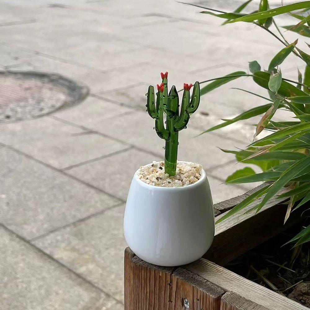 Creatieve Handgemaakte Glazen Potplanten Bloemen Ornament Platte Bodem Schattige Mini Bonsai Levendig Draagbaar Glazen Boeket Beeld Thuis