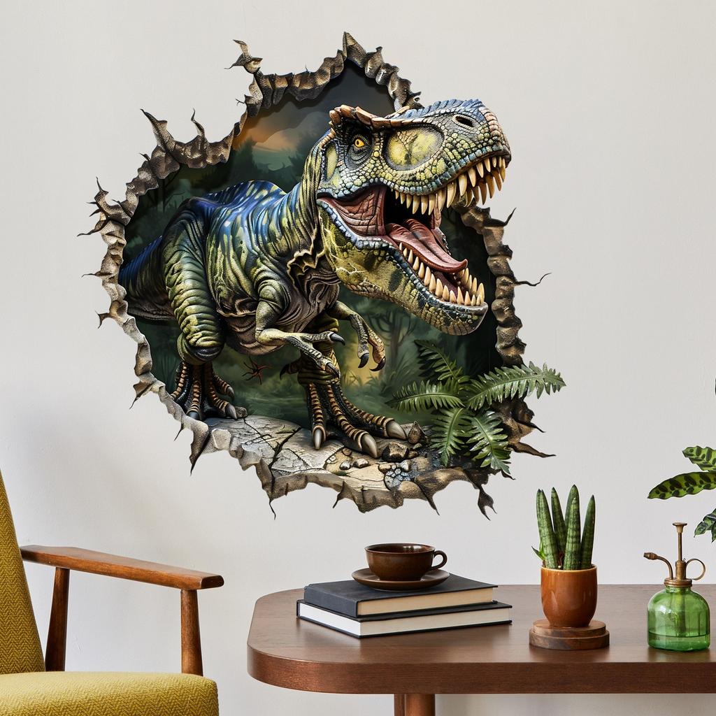 Simulated 3D Wall Breaking Dinosaur Wall Stickers, Living Room, Children's Room, Home Decoration Stickers