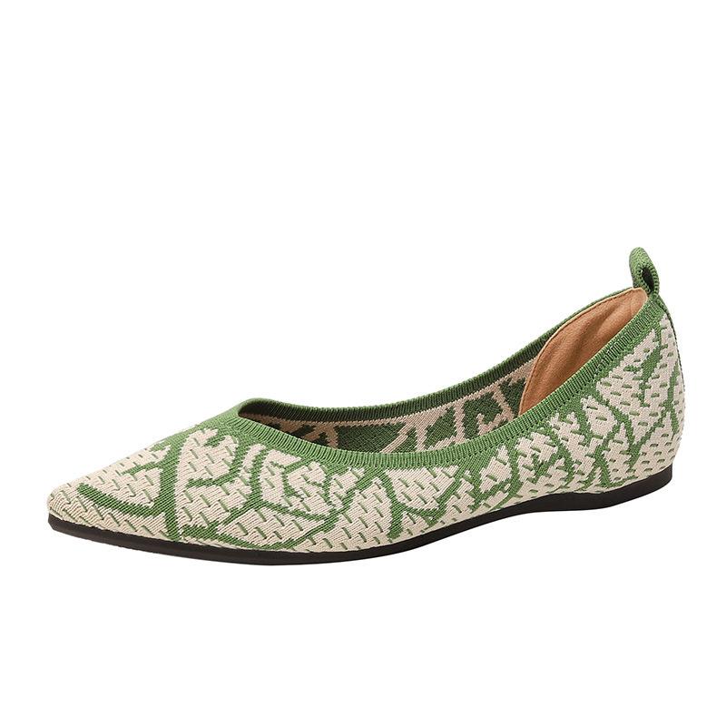 Fashion Women 2024 New Spring Autumn Retro Elegant Casual Pointed Toe Shallow Mouth Knitted Breathable Soft Sole Single Shoes