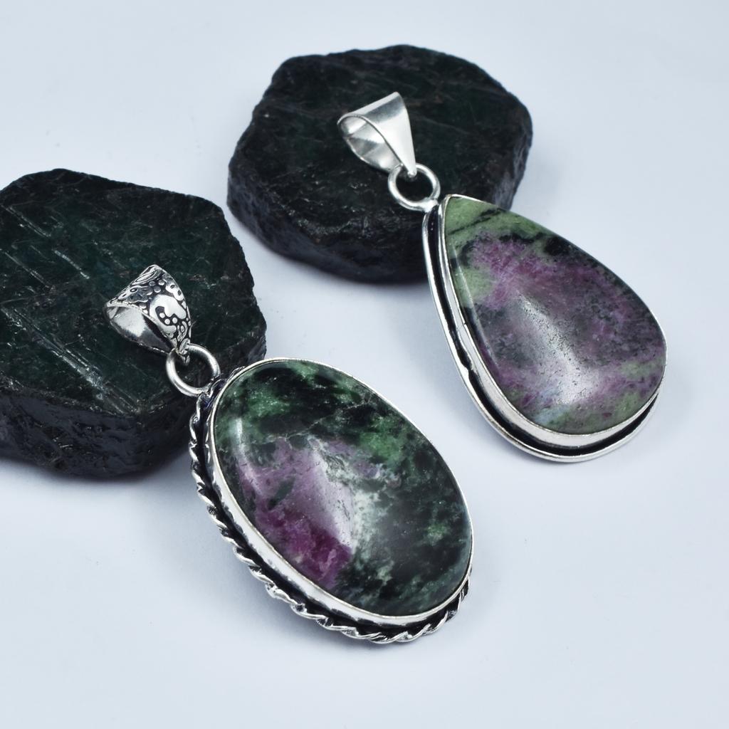 Ruby Zoisite CERTIFIED Gems Pear-Oval Cut 115 Ct Pendant 925 Sterling Silver My-330-k