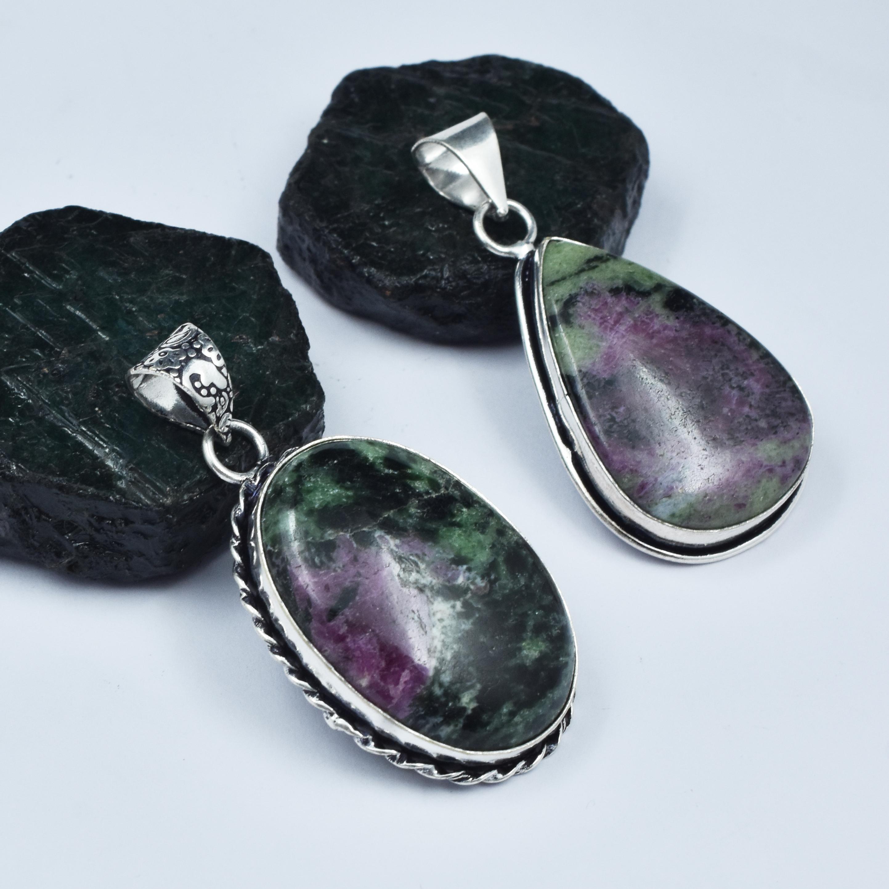 

Ruby Zoisite CERTIFIED Gems Pear-Oval Cut 115 Ct Pendant 925 Sterling Silver My-330-k 32-32 mm червоний