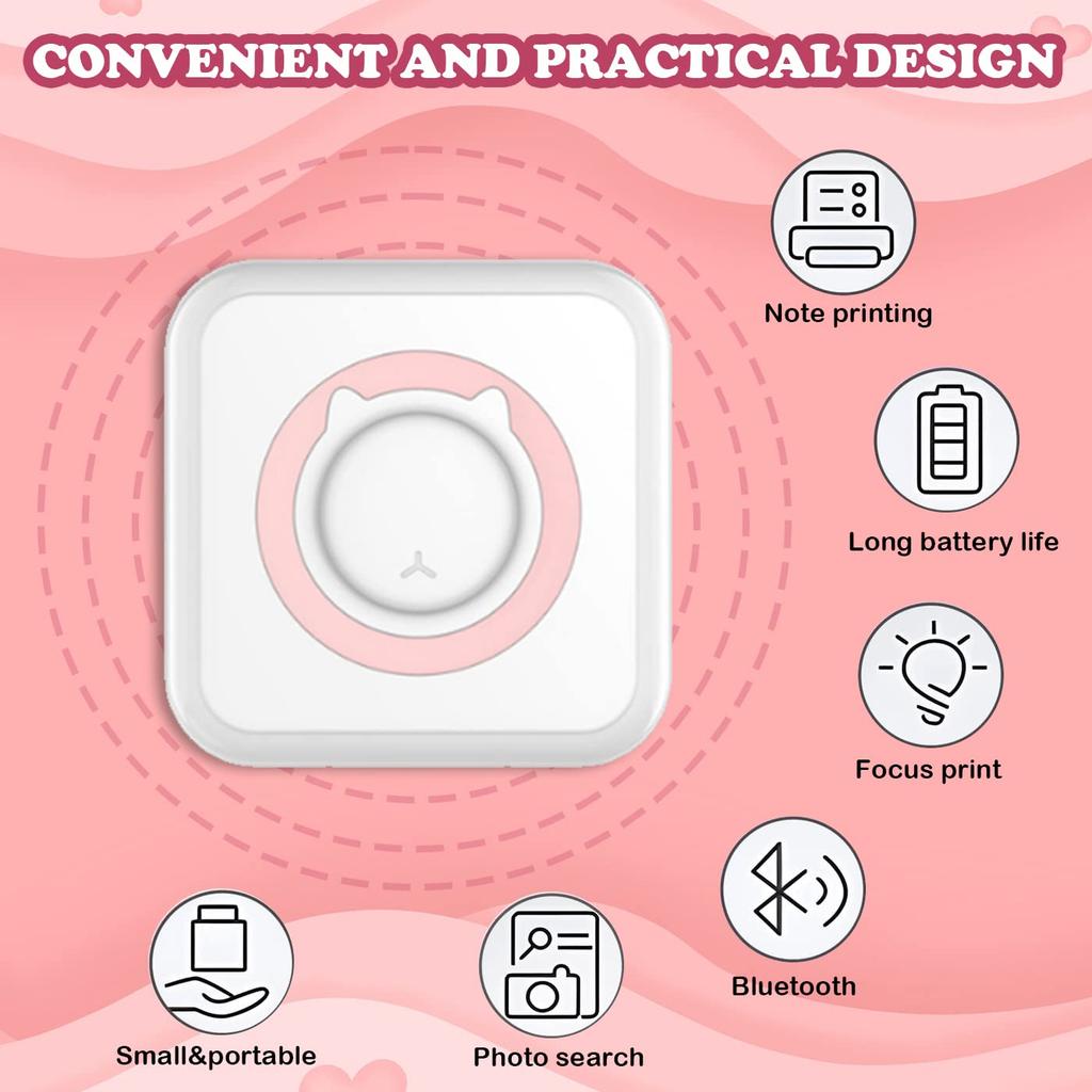 Mini Thermal Label Printer Smart Pocket Portable Po Printer For Phone Wireless Bluetooth Adhesive Miniprint W/ Printing Paper