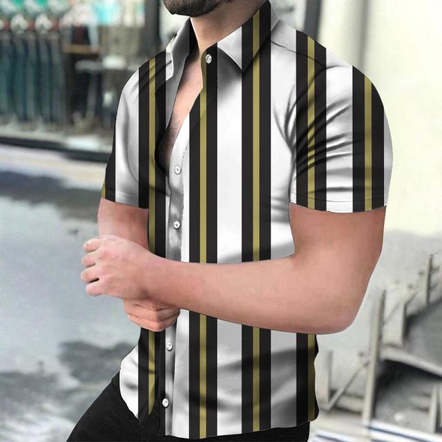 Мужские рубашки Праздничные гавайские пляжные рубашки Полосатые топы с принтом Деловые — фото 12