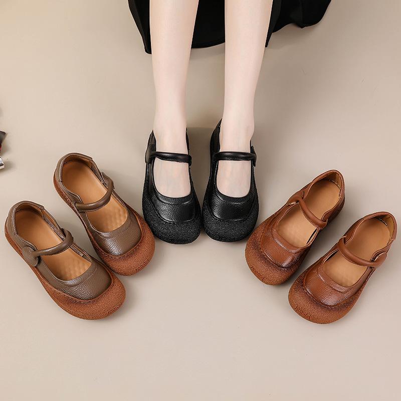 Fashion New Wide Toe Leather Shoes Women Mary Jane Flats Espadrilles Shoes Woman Vintage Loafer Roman Flats Ladies Fall Concise Moccasin