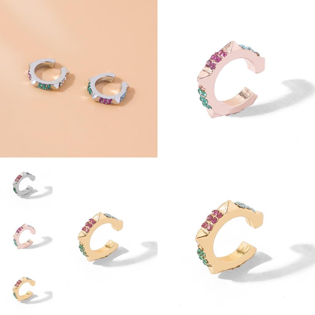 Elegant Alloy Geometric Ear Cuffs With Colorful Rhinestones For Trendy Women