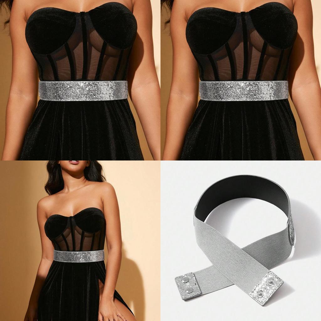 Ladies Dress Up Wide Belt With Shiny Sequins And Adjustable Fit For Office And Events