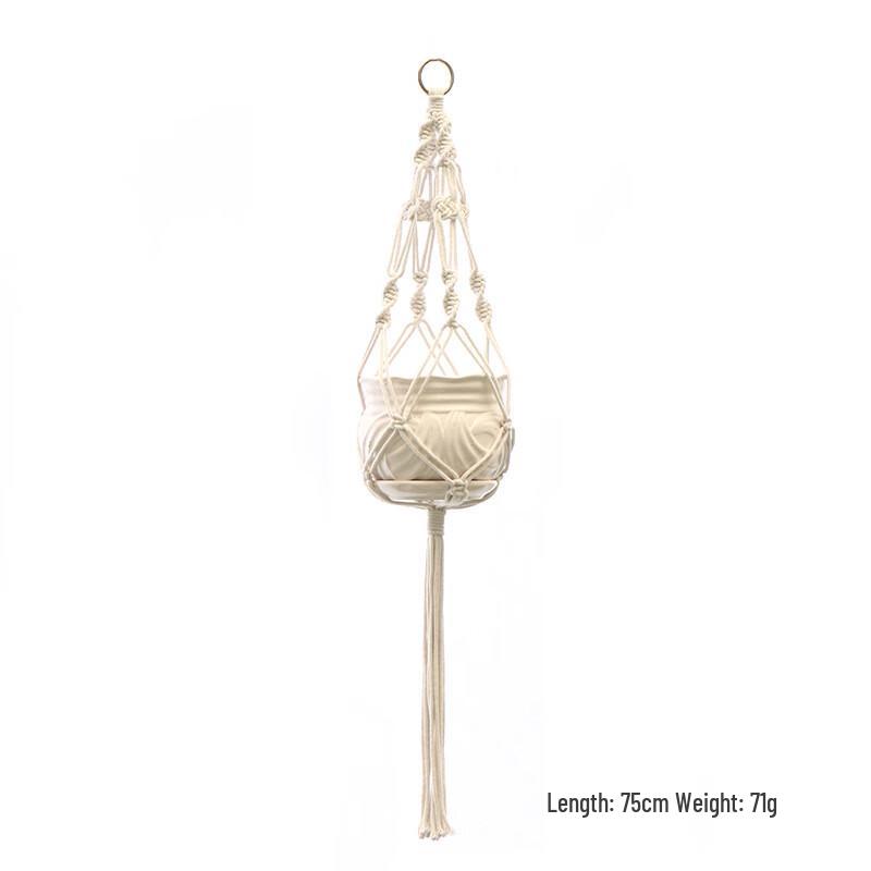 Hand-Knitted Cotton Macrame Plant Hanger with Wooden Beads (2-Pack)