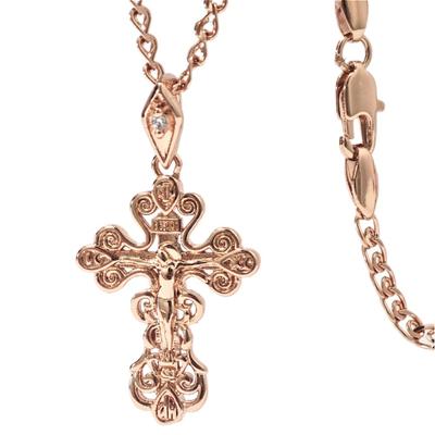 Hollow Cross Jesus Pendant Rose Gold Color Necklace Women's Color-preserving Jewelry