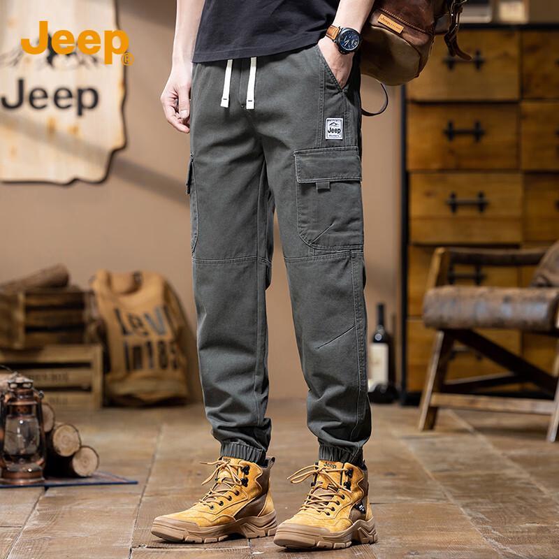 Jeep Men's Casual Cotton Multi-Pocket Drawstring Cargo Pants