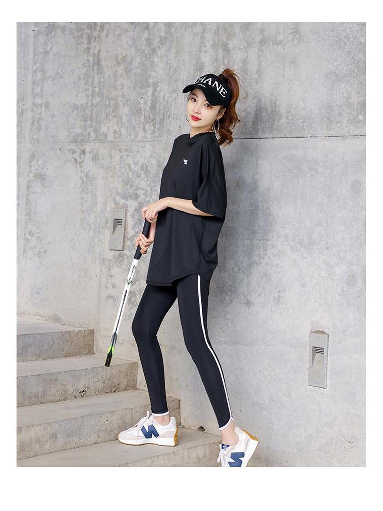 Women's Plus Size Yoga Set: Loose Short Sleeve T-Shirt & Gym Shorts