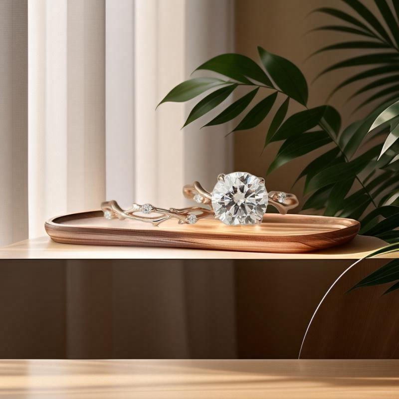 2024 Twin Branches Zircon & Rose Gold Simulated Diamond Ring for Women