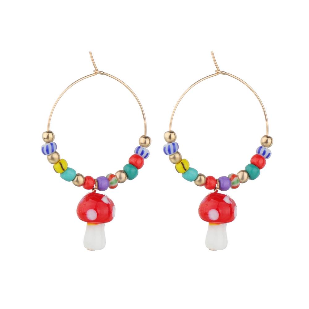 Cartoon Sweet and Cute Colorful Rice Ball Mushroom Pendant Geometric Circle Earrings Women's Jewelry Gift Clothing Accessories