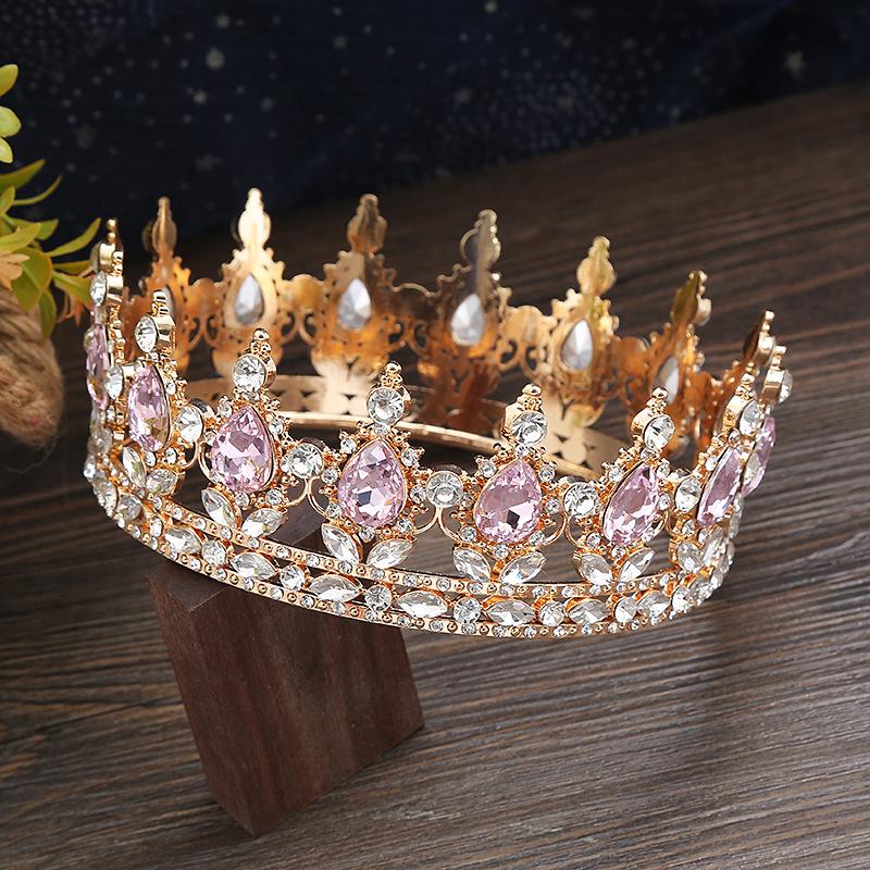 2024 New Baroque Round Wedding Crown Bridal Pageant Rhinestone Crystal Tiaras Crown Molding Headpieces For Queens And King