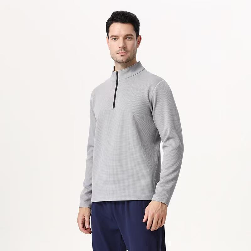 Men's Long Sleeve Half-Zip Sports Tee - Solid Color Stand Collar for Running and Fitness