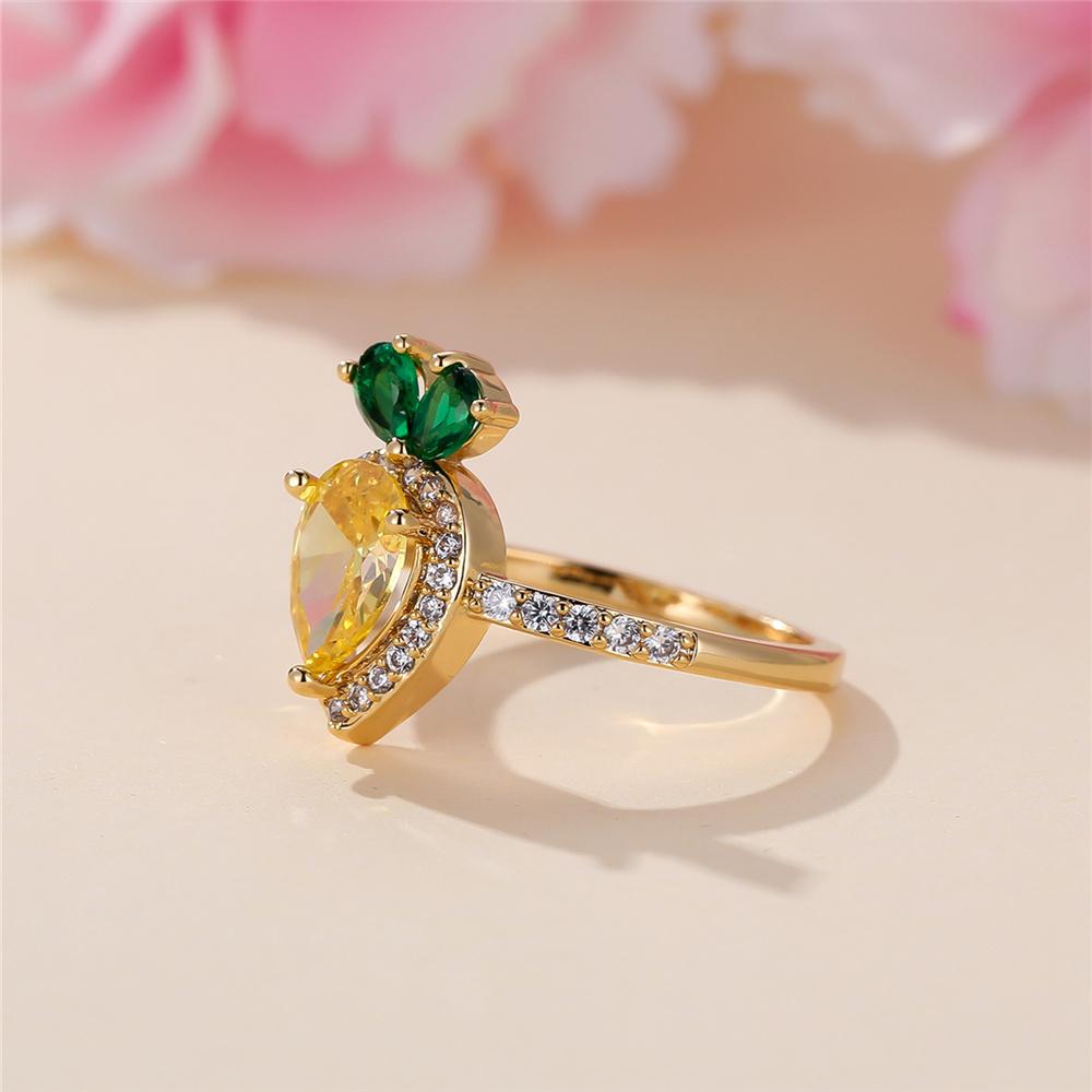 Cute Female White Yellow Green Water Drop Round Zircon Stone Ring Gold Color Novelty Gift Party Wedding  For Women